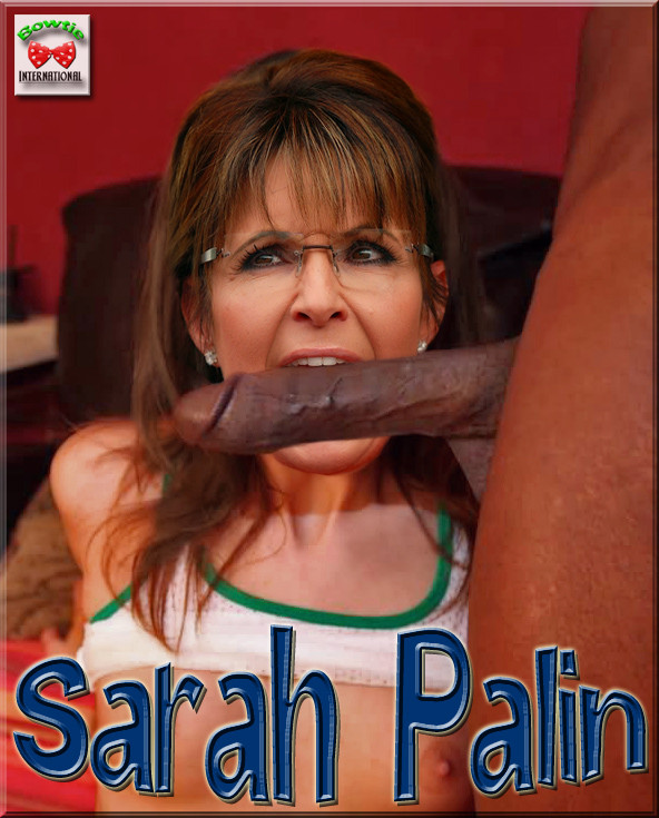 Sarah Palin Biting A Big Black Cock In Fake Blowjob Porn