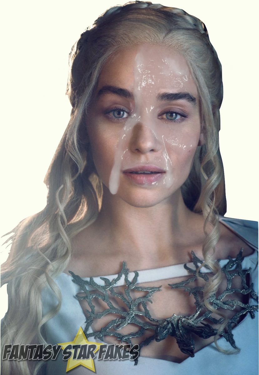 Emila Clarke has her face covered with a big cumshot as Daenerys from Game of Thrones