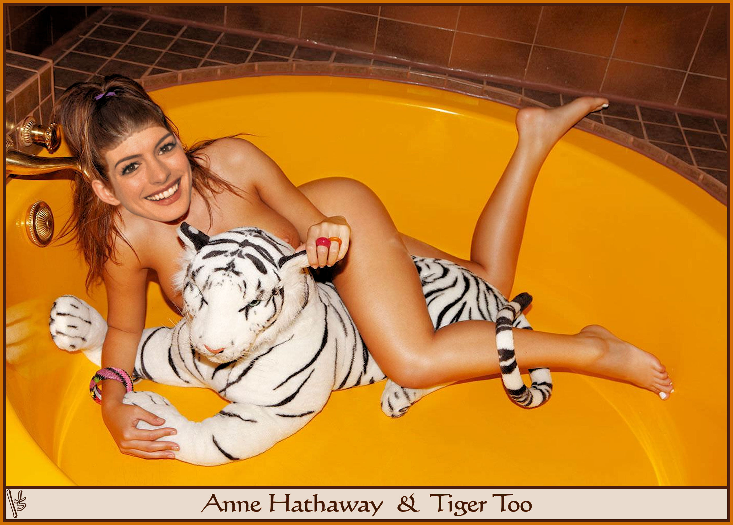 Anne Hathaway Nude Laying on Toy Tiger, MyCelebrityFakes.com