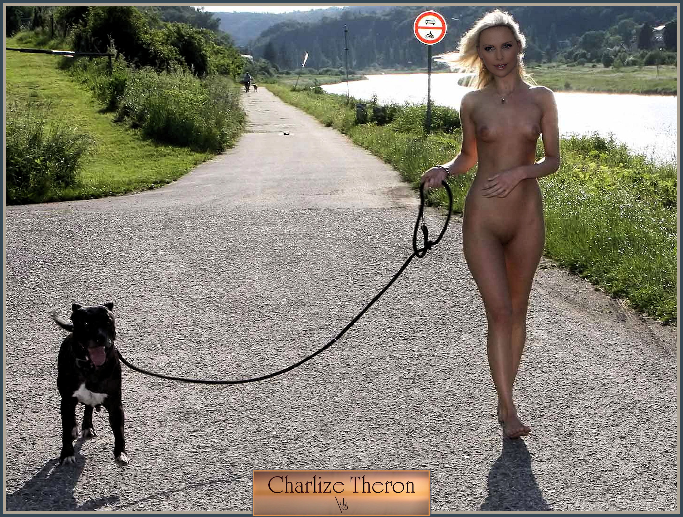 Charlize Theron Nude Walking with Dog, MyCelebrityFakes.com