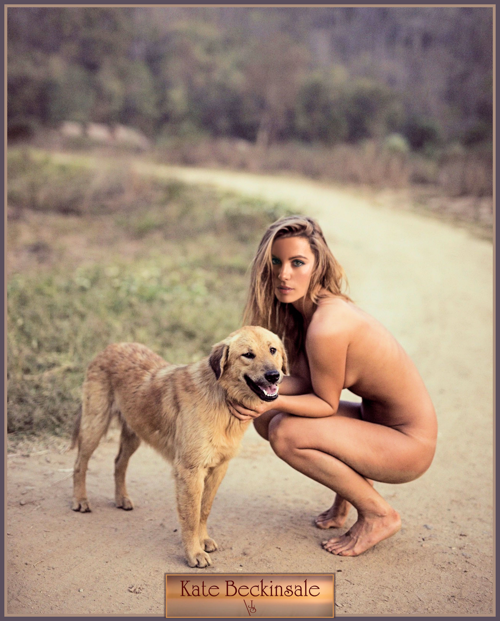 Kate Beckinsale Nude Fake on Dirt Road with Dog, MyCelebrityFakes.com