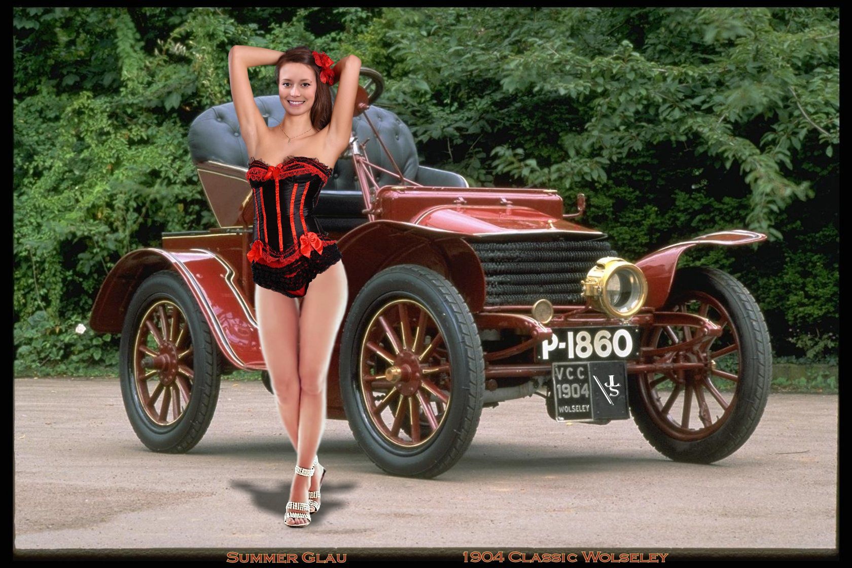 Summer Glau in Sexy Lingerie Posing In Front Of 1904 Wolseley Classic, MyCelebrityFakes.com