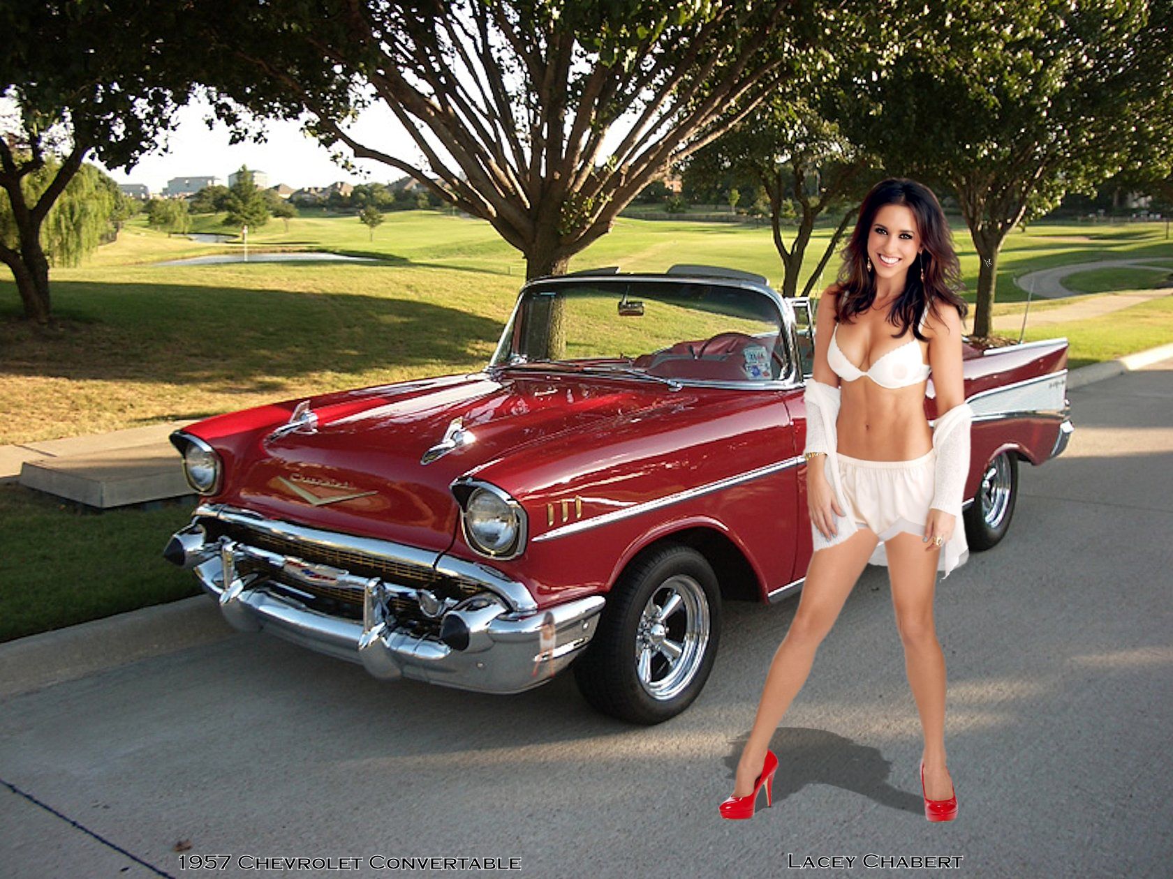Lacey Chabert Sexy Posing With 1957 Chevrolet, MyCelebrityFakes.com