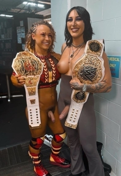 Wrestling champs Jordynne Grace and Rhea Ripley nude cocks out, MyCelebrityFakes.com